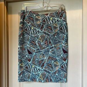 LuLaRoe Cassie pencil skirt, blue geometric pattern, sz M, NWOT